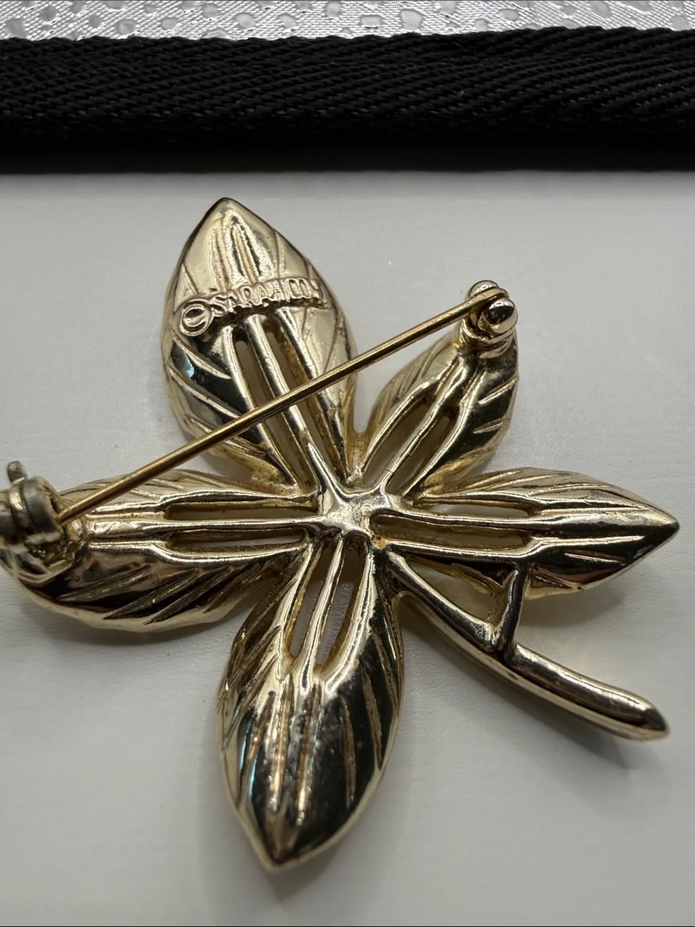 Vintage Sarah Cov Gold tone Flower Leaf Brooch Pin
